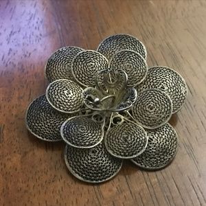 Antique filigree original patina flower brooch